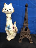 Cast Iron Eiffel Tower Tea Light  and Cat Figure
