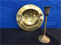 Brass Candle Stick Holder and Coin Dish
