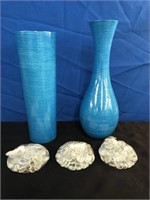 Two Caribbean Blue Colour Vases & 3 Bags decor