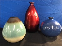 3 Stylish Potter Vases -Red, Blue and Boho Shades
