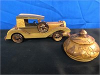 Classic Ford 1914 Carved Wood Car & Bowl w/lid