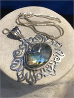 Sterling Silver Faceted Labradorite Pendant ++