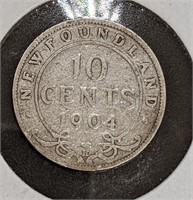1904 Newfoundland Canada Sterling Silver 10-Cent C