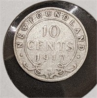 1917 Newfoundland Canada Sterling Silver 10-Cent C