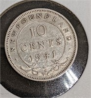 1941 Newfoundland Canada Sterling Silver 10-Cent C