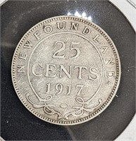 1917 Newfoundland Canada Sterling Silver 25-Cent C
