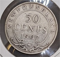 1907 Newfoundland Canada Sterling Silver 50-Cent C