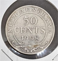 1908 Newfoundland Canada Sterling Silver 50-Cent C