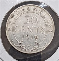 1919 Newfoundland Canada Sterling Silver 50-Cent C