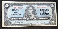 1937 Bank of Canada $5 Bank Note