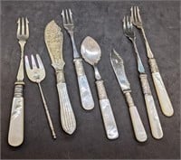Assortment of Silver Plate & Mother of Pearl Flatw