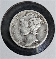 1936 United States Silver 10-Cent Dime Coin