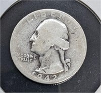 1942  -S United States Silver 25-Cent Quarter Coin