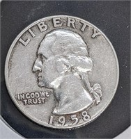 1958 -D United States Silver 25-Cent Quarter Coin