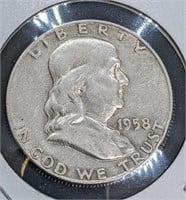 1958 United States Silver 50-Cent Half Dollar Coin