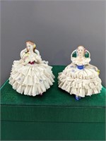 Volkstedt Dresden Seated Girl Lace Figurines