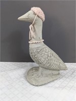 Cement Goose with Knit Cap and Pearls