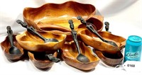 Vintage KOA Wood Salad Bowl Set & Carved Spoons