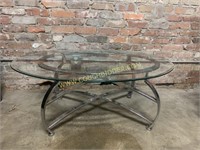 Contempory chrome coffee table oval glass top