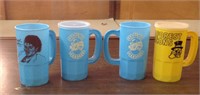 4 vintage plastic mugs tarheels decons