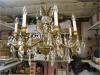 1970's Chandelier Brass Arms & Crystal Prisms