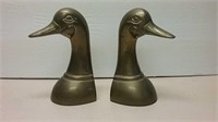 Two Brass Duck Book Ends 6"H
