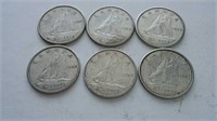 Six Silver Canada 10 Cent Coins