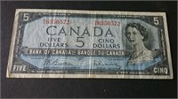 1954 Canada $5 Banknote