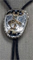 Warrior bolo tie inlaid with mother-of-pearl
