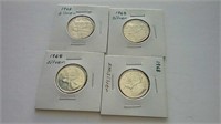 Four 1968 Canada Silver 25 Cent Coins