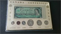 1867-1967 Canada Centennial Banknote & Coin Set
