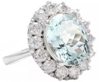 6.13 Cts Natural Aquamarine Diamond Ring