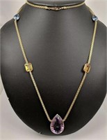 14 Kt Yellow Gold Multi Color Gem Necklace