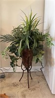 Metal plant stand w/ artificial plant