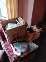 lot of clothes , handbags , pillows etc