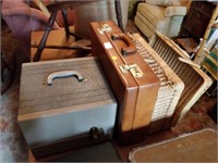 picnic basket , briefcase and projector