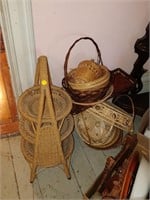 lot of wicker baskets , plant stands etc