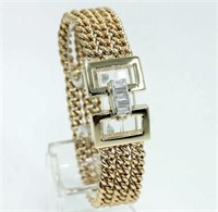 14 Kt 3 Row Link Chain Diamond Bracelet