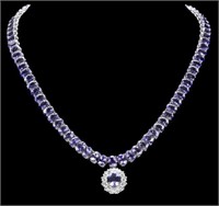 AIGL 77.70 Cts Natural Tanzanite Diamond Necklace