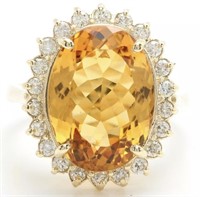 13.98 Cts Natural Citrine Diamond Ring