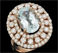 AIGL 6.44 Cts Natural Aquamarine Diamond Ring