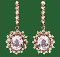 AIGL 9.63 Cts Kunzite Diamond Earrings