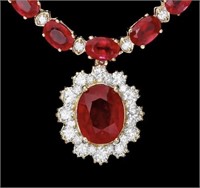 AIGL 43.05 Cts Natural Ruby Diamond Necklace