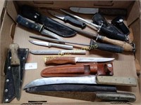 Assorted knives, sheaths, sharing steels