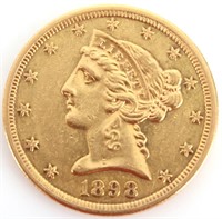 1898-S 90% GOLD $5 LIBERTY HEAD COIN