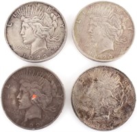 1922-P PEACE 90% SILVER DOLLARS - LOT OF 4