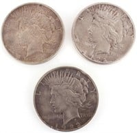 1922-D & S PEACE 90% SILVER DOLLARS - LOT OF 3