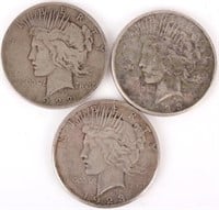 90% SILVER PEACE DOLLARS - 1922-23 LOT OF 3