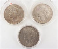 1922-3 PEACE 90% SILVER DOLLARS - LOT OF 3