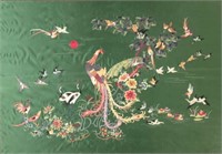 Large Asian Framed Silk Tapestry, Framed.